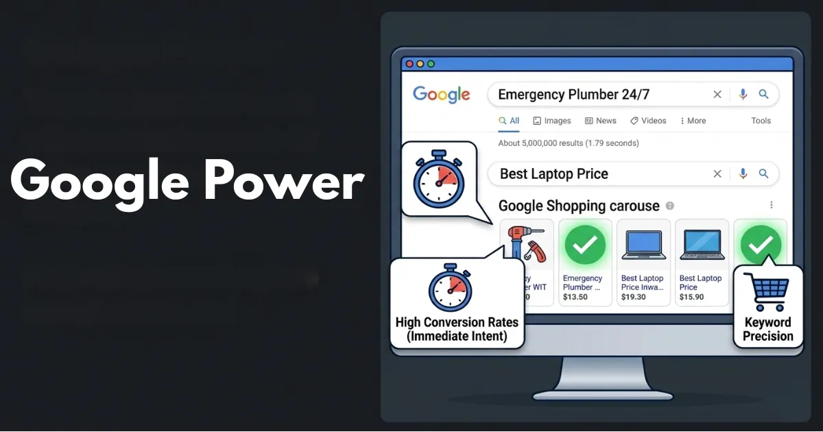 Google ads immediate intent concept capturing buyers.